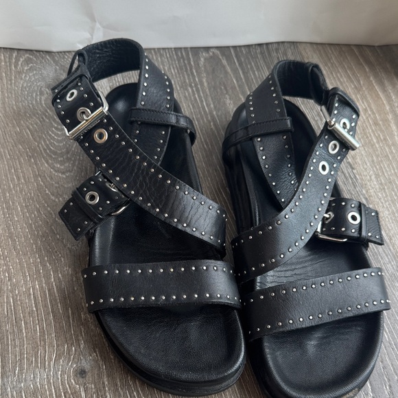 All Saints Black Leather Studded Sandals AS 0230 - Picture 2 of 5